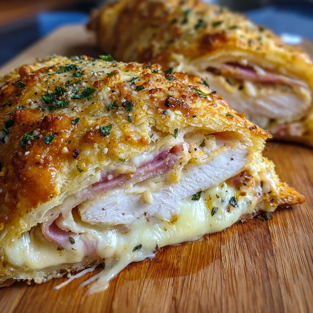 Homemade Chicken Cordon Bleu Stromboli with Ham and Swiss - secondary view